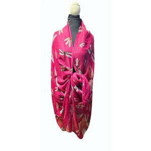 Dark Pink Sheer Scarf / Wrap Dragonfly Damselfly Print 33" x 70"